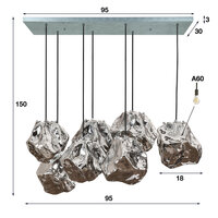Pendelleuchte Rock 4+3-Fassungen / Chromglas