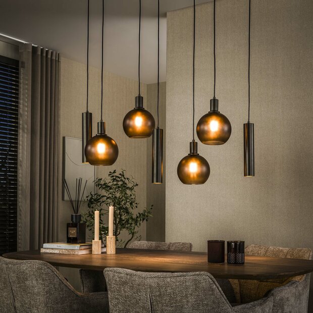 Pendelleuchte Sfera Tricolore 4+3-Fassungen / Sienna braun-frosted