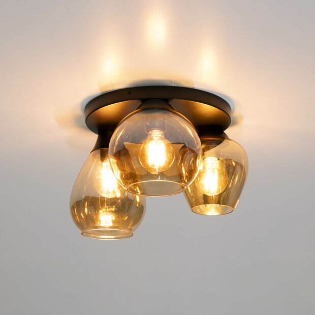 Deckenleuchte Mix 3-Fassungen / Amberfarbenes Glas