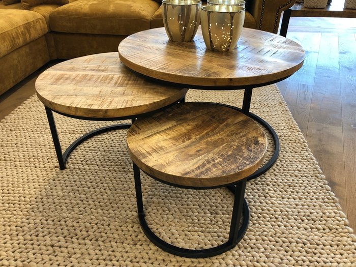 Couchtisch 3er set rund aus mangoholz - Tafelindustrie - Tafelindustrie